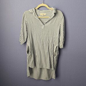 Women's Thread & Supply Blouse Vertical Striped Roll Tab Sleeve Small Pockets